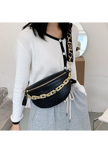 Kalın Zincir Yüksek Messenger Göğüs Çantası, Ekose Pu Kadın Çantası Moda Moda Omuz Çantası (Yurt Dışından)