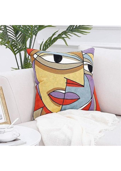 4'lü Set Picasso Minder Örtüsü 45X45 cm Işlemeli Pamuk Keten Kanepe Minderi Kapakları Iskandinav Oturma Odası Dekorasyonu Yatak Odası Yatak Ofis Koltuğu D (Yurt Dışından)