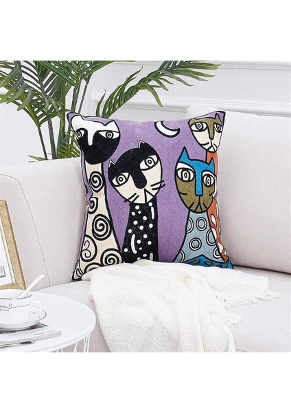 4'lü Set Picasso Minder Örtüsü 45X45 cm Işlemeli Pamuk Keten Kanepe Minderi Kapakları Iskandinav Oturma Odası Dekorasyonu Yatak Odası Yatak Ofis Koltuğu D (Yurt Dışından)