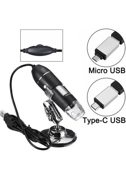 Ayarlanabilir 1600X 2mp 1080 P 8 LED Dijital Mikroskop Tipi-C / Mikro USB Büyüteç Elektronik Stereo USB Endoskop Için Telefon Pc (500X) (Yurt Dışından)