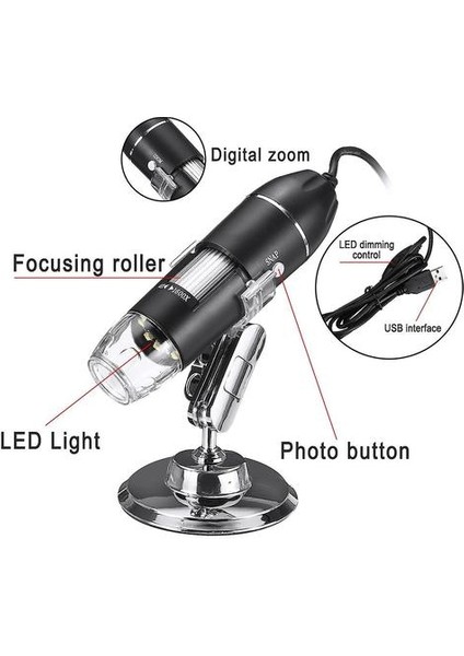 Ayarlanabilir 1600X 2mp 1080 P 8 LED Dijital Mikroskop Tipi-C / Mikro USB Büyüteç Elektronik Stereo USB Endoskop Için Telefon Pc (500X) (Yurt Dışından)
