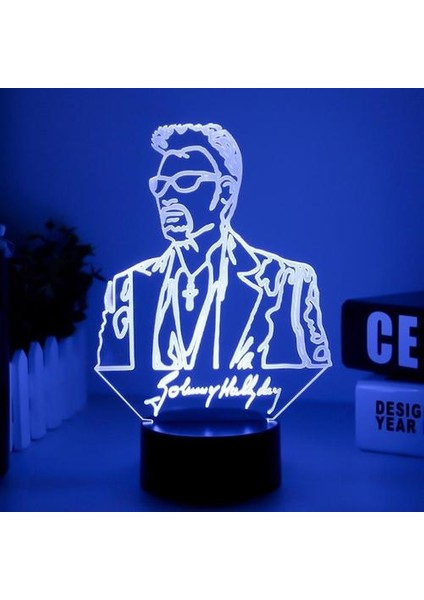 Johnny Hallyday 3D LED Gece Lambası Yatak Odası Masa Lambası Renk Değiştirme (Yurt Dışından)