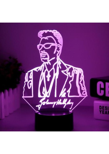 Johnny Hallyday 3D LED Gece Lambası Yatak Odası Masa Lambası Renk Değiştirme (Yurt Dışından)