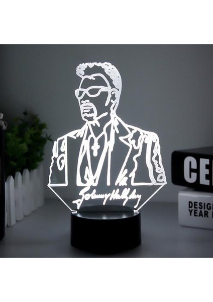 Johnny Hallyday 3D LED Gece Lambası Yatak Odası Masa Lambası Renk Değiştirme (Yurt Dışından)