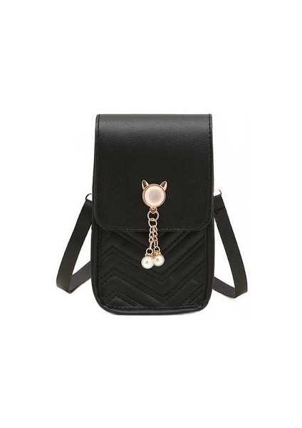 Cat Head Pearl Doku Cep Telefon Torbası, Messenger Çanta Kadın Çanta Omuz Çantası (Yurt Dışından)