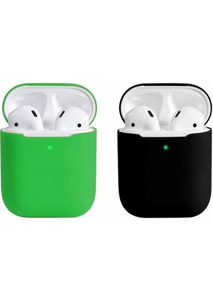 2 Paket Uyumlu Durumda Ultra Ince Yumuşak Kapak Silikon Koruyucu Cilt Apple Airpod Için 1 2 Durumda (Yeşil * Siyah) (Yurt Dışından)