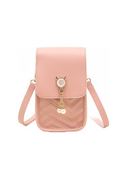 Cat Head Pearl Doku Cep Telefon Torbası, Messenger Çanta Kadın Çanta Omuz Çantası (Yurt Dışından)