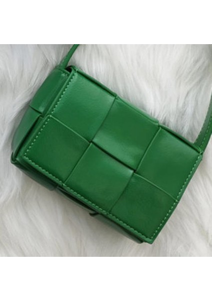 Moda Çok Yönlü Mini Dokuma Çanta, Kadın Çapraz Bagaj Kare Ekose Göğüs Torbası Zinciri Kozmetik Çanta (Yurt Dışından)