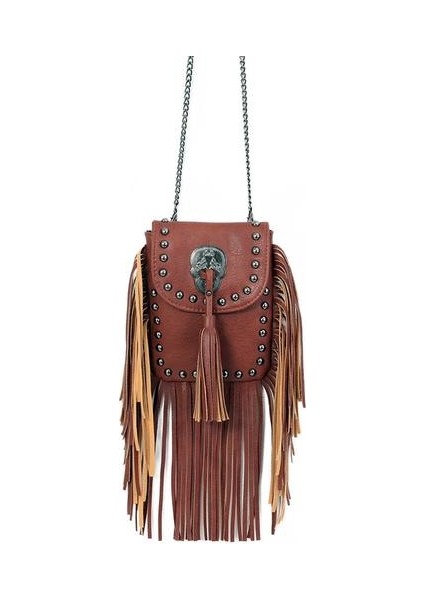 Modaya Uygun ve Şık Yumuşak Deri Çivili Püskül Çanta, Zincir Tek Omuzlu Crossbody Kadın Çantası (Yurt Dışından)