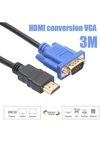 HDMI - VGA Kablosu HDMI Altın Erkek - VGA Hd-15 Erkek 15PIN Adaptör Kablosu (Yurt Dışından) fiyatları