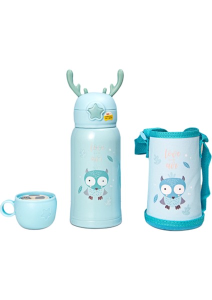 600ML316 Paslanmaz Çelik Içme Fincanı, Boynuz Desenli Çocuklar Için Uygun Samanlı Içme Fincanı (Yurt Dışından)