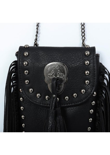 Modaya Uygun ve Şık Yumuşak Deri Çivili Püskül Çanta, Zincir Tek Omuzlu Crossbody Kadın Çantası (Yurt Dışından)