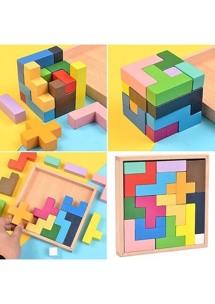 Çocuk Oyuncakları, Yeni Yürümeye Başlayan Çocuklar Için Ahşap Tetris Yapboz Tangram, Renkli Blok Oyunu, Eğitici Oyuncaklar (3d) (Yurt Dışından)