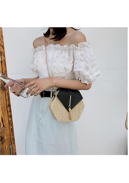 Altıgen Tatil Plaj Hasır Crossbody Çanta (Yurt Dışından)