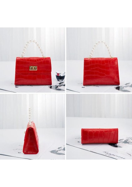 Kızlar Tote Çanta, Mini Kare Taşınabilir Inci Timsah Deseni Messenger Çantası (Yurt Dışından)