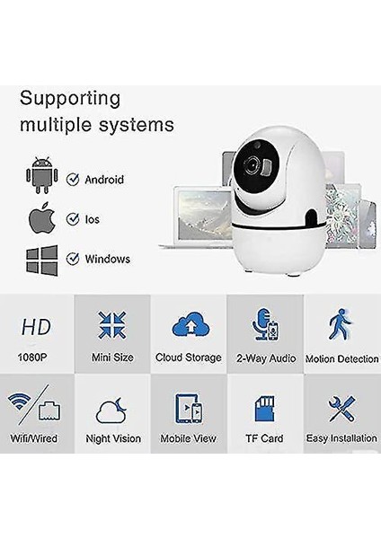 Akıllı Wifi 1080P Cep Telefonu Uzaktan Görüntüleme, Evcil Hayvan Monitörü, Sesli Ses Etkileşimi, Hareket Algılama Güvenlik Kamerası, Gece Görüşü, Resim Alarmı P (Yurt Dışından)