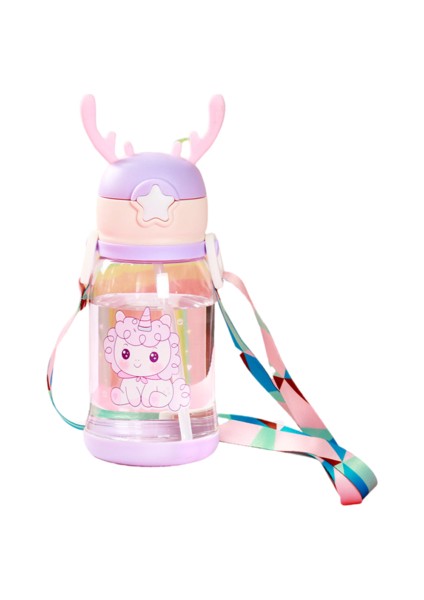 600ML/700ML Boynuzlu Plastik Bardaklar ve Pipetler ile Pipetler, Kayışlarla Açık Bardaklar Için Uygun Büyük Kapasite Portatif Kapasite (Yurt Dışından)