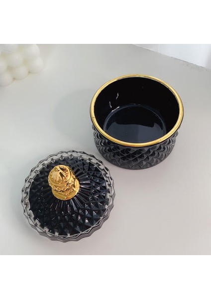 Kabartmalı Kristal Cam Depolama Kavanoz Takı Şeker Kavanoz Aromaterapi Mum Depolama Kavanoz Oturma Odası Tezgah Dekorasyon Sanat Hediye | Depolama Şişeleri ve Amp;kavanoz (Siyah) (Yurt Dışından)