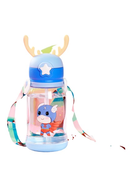 600ML/700ML Boynuzlu Plastik Bardaklar ve Pipetler ile Pipetler, Kayışlarla Açık Bardaklar Için Uygun Büyük Kapasite Portatif Kapasite (Yurt Dışından)