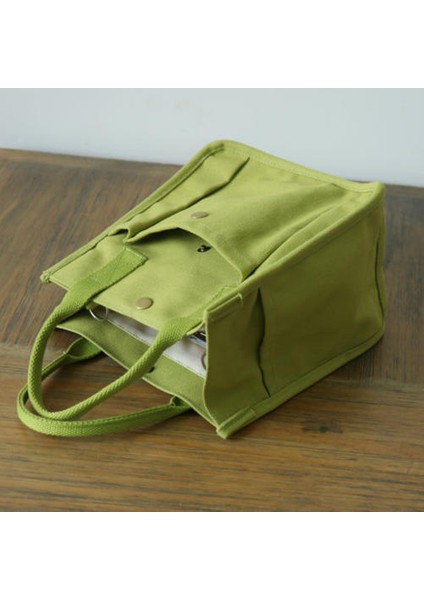 Moda Çok Cepli Tuval Küçük Kare Çanta, Edebi Küçük Taze Tek Omuzlu Messenger El Çantası (Yurt Dışından)