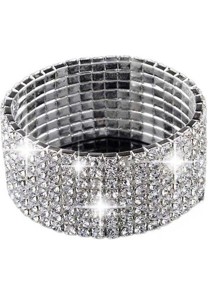 Tam Kristal Rhinestone Elastik Bilezik, Bileklik Bling Bileklik (8 Satır Gümüş) (Yurt Dışından)