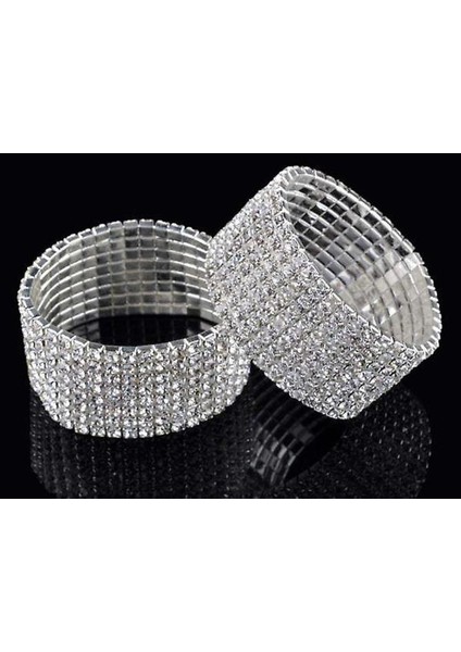 Tam Kristal Rhinestone Elastik Bilezik, Bileklik Bling Bileklik (8 Satır Gümüş) (Yurt Dışından) modelleri