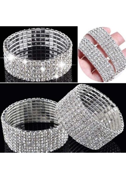 Tam Kristal Rhinestone Elastik Bilezik, Bileklik Bling Bileklik (8 Satır Gümüş) (Yurt Dışından) fırsatları