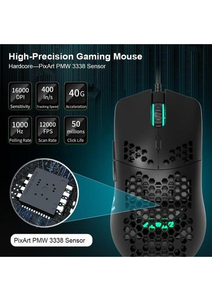 Yeni Hafif Kablolu Mouse Gaming Mice Fareler Oynamak 6 Dpı Ayarlanabilir 7key ile 16.000 Dpı Opticalmice (Siyah) (Yurt Dışından)