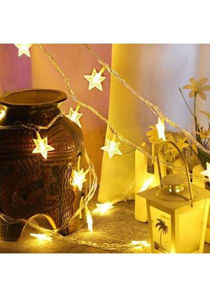 Romantik Düğün Fenerleri, LED Pearlescent Pentagram Pil Işıkları, Noel Ağacı Yıldız Kolye Dize Işıkları (Yurt Dışından)