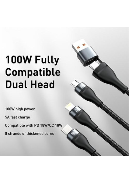 Siyah 3 In 1 USB Kablo Hızlı Şarj Tipi C USB Kablosu 100 W Veri Şarj Kablosu Cep Telefonu USB Kablosu iPhone Tipi C Mikro (Yurt Dışından)