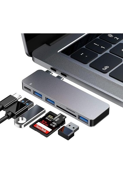 Macbook Pro/air 2020 2019 2018 ile Uyumlu USB C Hub Adaptörü, 3 USB 3.0 Bağlantı Noktalı Macbook Pro 13 ve 15 ile Uyumlu 6 In 1 Usb-C Aksesuarları, (Yurt Dışından)