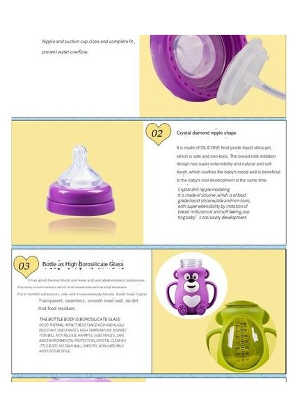 150ML/240ML Bebek Emzik Şişesi, Geniş Ağız Silikon Kılıf Anti-Fall Cam Şişe Saplı (Yurt Dışından) indirimleri