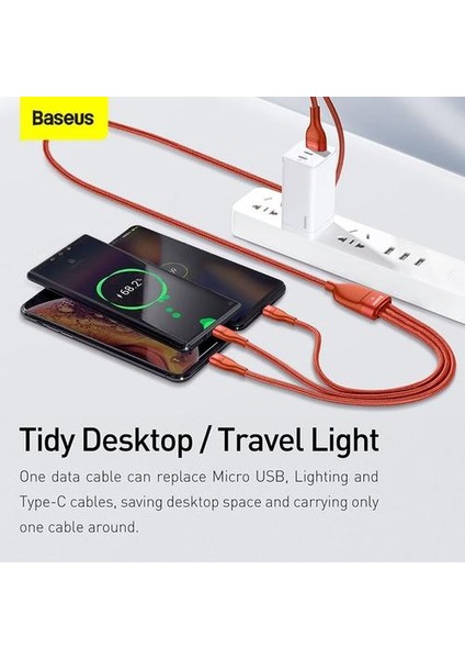 Turuncu 3-In-1 USB Tipi C Veri Kablosu Xiaomi Samsung 5A Hızlı Şarj Veri Kablosu iPhone 11 Pro Için Cep Telefonu Şarj Mikro USB C Kablosu (Yurt Dışından)