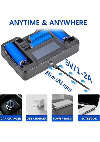 Pil Şarj Cihazı, LCD 4 Yuvalı Akıllı Pil Şarj Cihazı, Ni-Mh/ni-Cd/li-Ion 18700 2170 26650 Aa Aaa Şarj Edilebilir Piller ve Piller Için (Yurt Dışından)