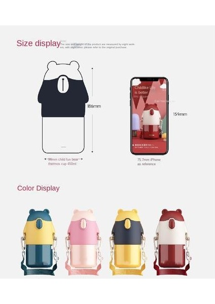 450ML304 Paslanmaz Çelik Termos Kupası, Samanlı Çocuklar Için Uygun, Kayış Taşınabilir Termos Kupası Olan Anaokulu Öğrencileri Için Uygun (Yurt Dışından) fiyatları