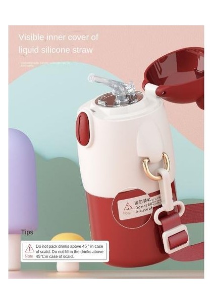 450ML304 Paslanmaz Çelik Termos Kupası, Samanlı Çocuklar Için Uygun, Kayış Taşınabilir Termos Kupası Olan Anaokulu Öğrencileri Için Uygun (Yurt Dışından) fırsatları