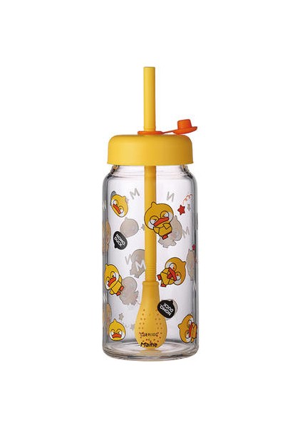 Öğrenciler ve Çocuklar Için Karikatür Deseni ve Pipetli 350ML Su Kupası Yüksek Borosilikat Cam Su Kupası (Yurt Dışından)