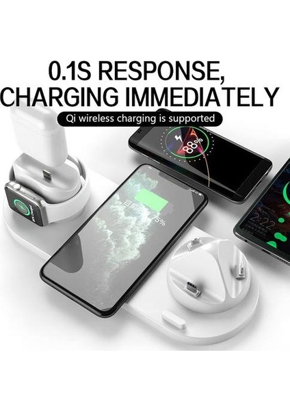 10 W Qi Kablosuz Şarj Istasyonu 6 In 1 iPhone Için Micro USB Tipi C Standı Telefon Şarj Apple Izle Şarj | Kablosuz Şarj (Yurt Dışından)