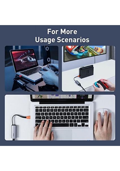 Gri USB Ethernet Adaptörü 2 1 USB Tip-C Ağ Kartı 1000 Mbps Ethernet Hub, MacBook Pro Mi Kutusu 3 Anahtarı RJ45 Lan Için Uygun (Yurt Dışından)