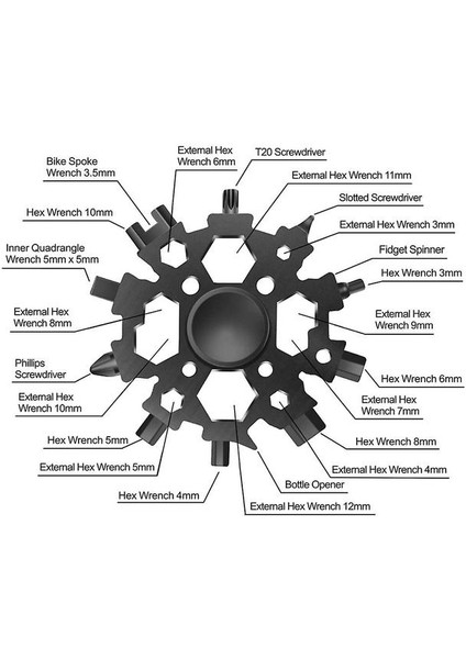 23'ü 1 Arada Çoklu Alet, Fidget Spinner Fonksiyonlu Kar Tanesi Adam Hediye Fikri, Erkekler Hediyesi Anti-Stres Aletleri, Seyahat, Kamp, Macera Için Cep Hayatta Kalma Donanımı (Siyah) (Yurt Dışından)