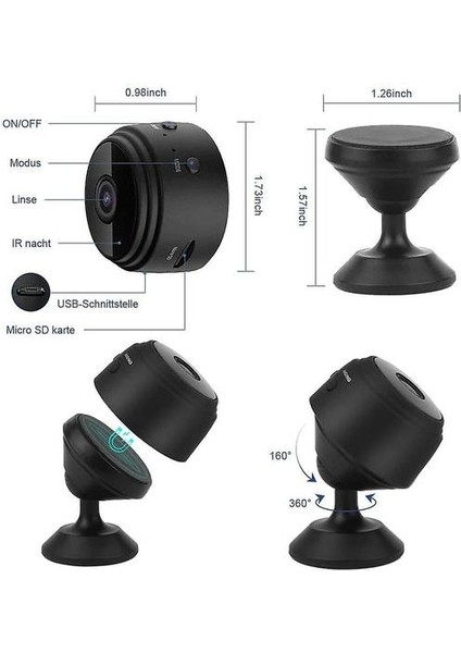 Wifi Kamera Mini Kamera A9 Hd 1080 P Kablosuz Gece Görüş Gözetim Güvenlik Kamera Araba Ev Ofis Için (Siyah) (Yurt Dışından)