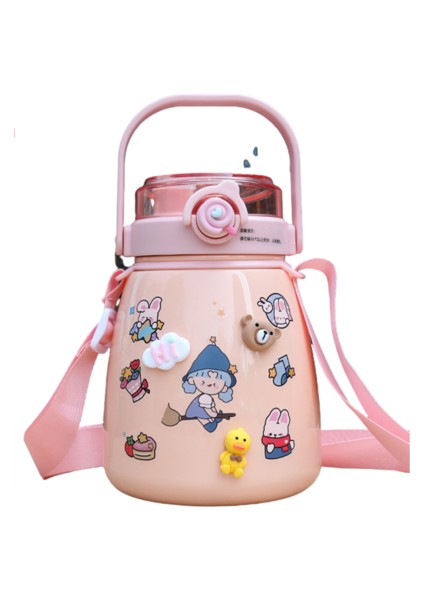 1l Yalıtımlı Su Kupası, Çift Içme Potu Göbek Şekli 304 Paslanmaz Çelik Çocuklar ve Samanlı Öğrenler Için Uygun Hediye Yalıtımlı Su Kupası Için Uygun Büyük Kapasite (Yurt Dışından)