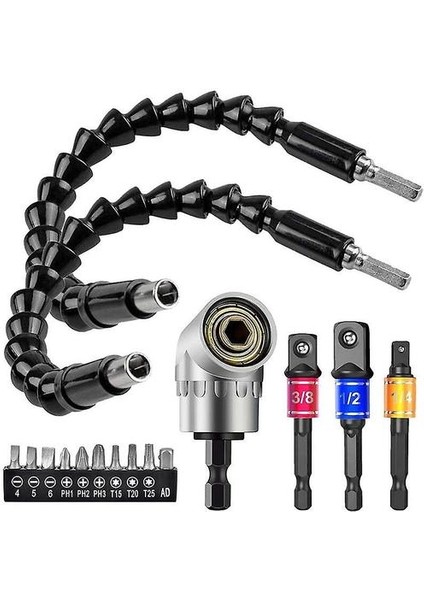 Esnek Matkap Uzantısı Hex Shank Matkap Somun Sürücü Seti, 3pcs Universal Socket Adaptör Seti, Tornavida Seti (Yurt Dışından)