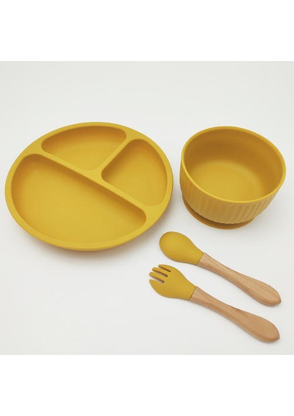 4-Piece Set Bebek Silikon Plaka Seti Çocuklar Besleme Kase Su Geçirmez Kaşık Kaymaz Çocuğun Silikon Bulaşıkları Çocuk Sofra Takımı | Yemekler (Yurt Dışından)