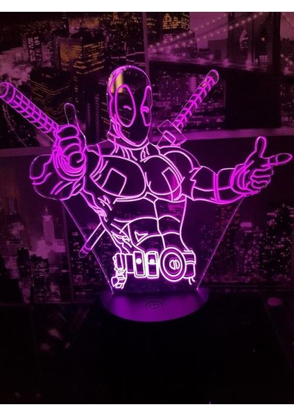 Deadpool Kids Yatak Odası Gece Işığı Masa Lambası 3D LED Gece Işık USB (Yurt Dışından)