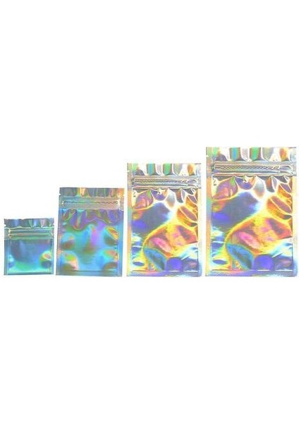 (8X13 cm A) 100 Adet 4 Boyutları Düz Kozmetik Çantası Bir Yan Temizle Holografik Mini Alüminyum Folyo Zip Kilit Çanta Kalın (Yurt Dışından)