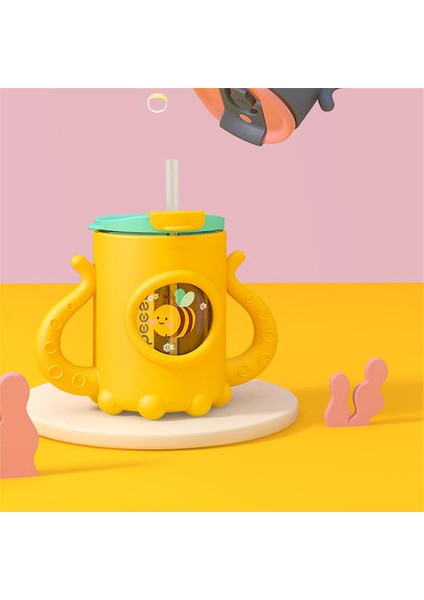 240ML Bebek Su Şişesi, Samanlı Camlı Camlı Çocuklar Için Uygun Süt Için Ahtapot Deseni ile Bebek Su Şişesi (Yurt Dışından)