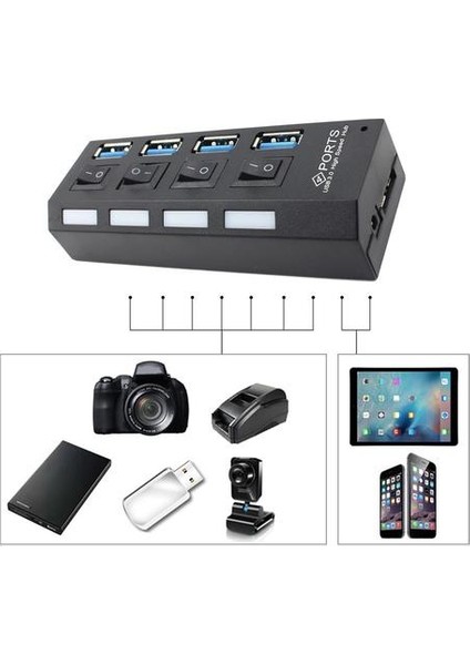 Yeni USB Hub Yüksek Hızlı USB Hub 3.0 Ayrı Dört Bağlantı Noktaları ile Kompakt Hafif Güç Adaptörü Hub Güç Kaynağı (Yurt Dışından)