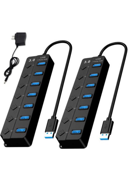 7 Port USB 3.0 Hub Güç Yüksek Hızlı Splitter Genişletici Kablosu Ac Adaptörü Masaüstü (Yurt Dışından)