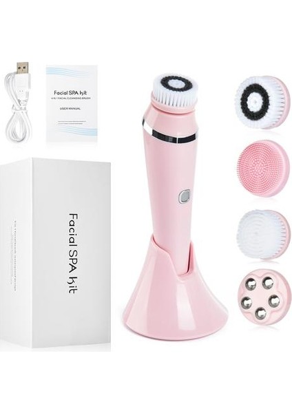 Elektrikli Yüz Temizleme Fırçası 4 In 1 Masaj Silikon Yüz Fırça Cilt Exfoliator Makinesi Derin Gözenek Temizlik 4 Kafaları USB Şarj | Elektrikli Yüz Temizleme Cihazları (Yurt Dışından)
